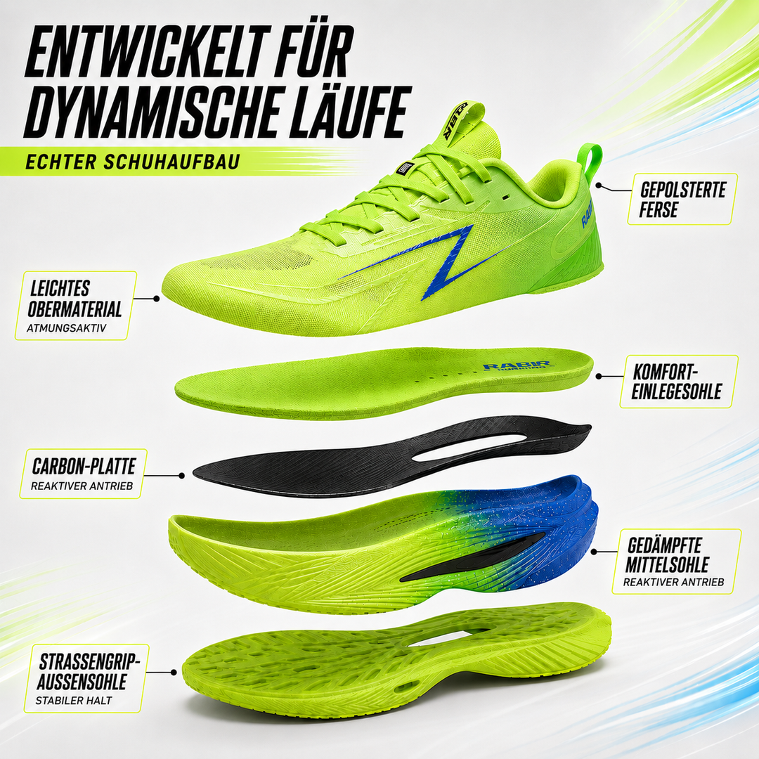 Detailaufnahme des atmungsaktiven Obermaterials vom Unisex Laufschuh, leicht und robust.