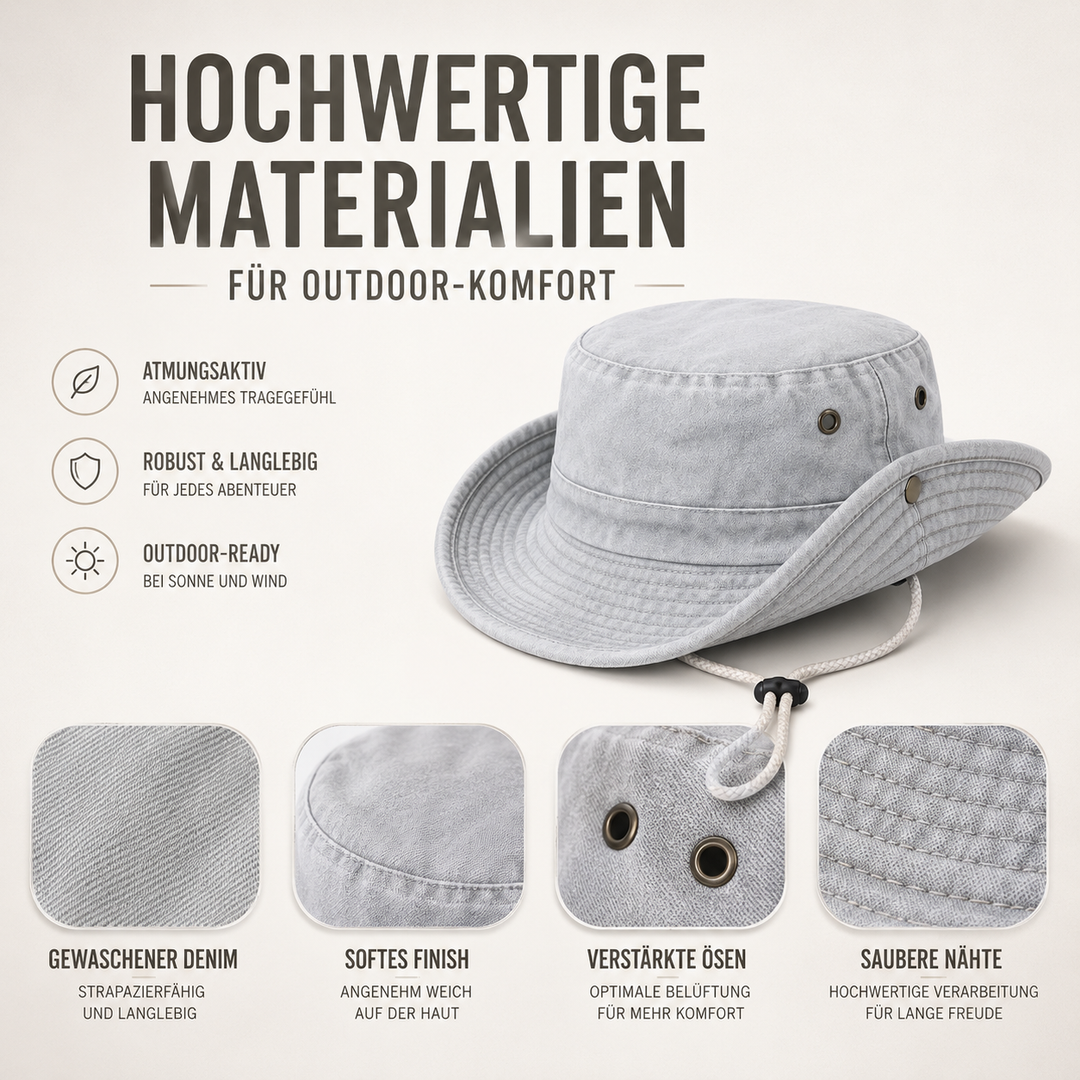 Praktischer Anglerhut aus Baumwolle, geeignet für jede Jahreszeit und jeden Anlass.