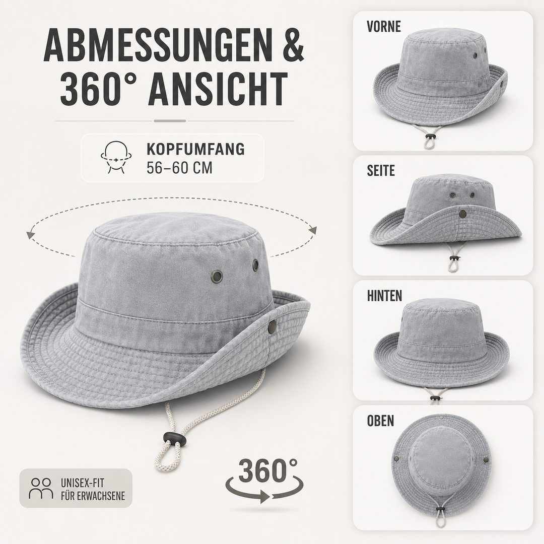 Robuster Baumwoll-Fischerhut, ideal für Outdoor-Abenteuer und stilvolle Freizeit.