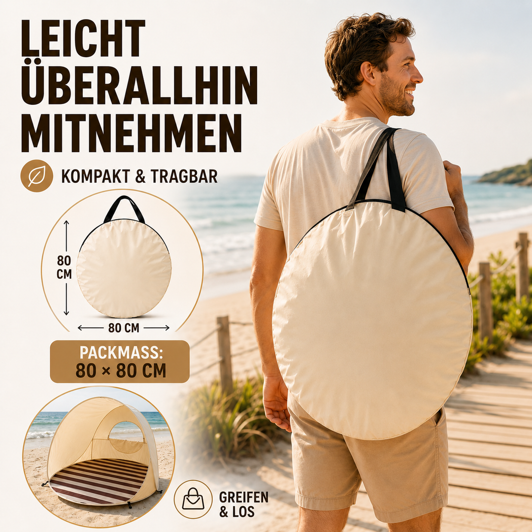 Khaki Pop-up Zelt für Outdoor-Abenteuer. Schneller Aufbau & UV-Schutz für die ganze Familie.