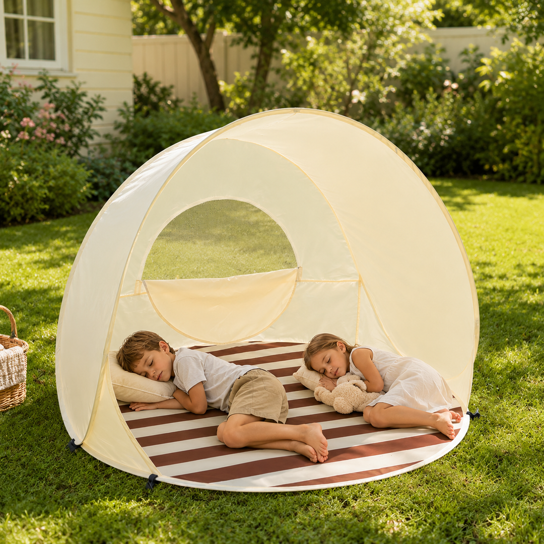 Vielseitige Khaki Pop-up Strandmuschel für Strand, Park und Campingausflüge mit UV-Schutz.