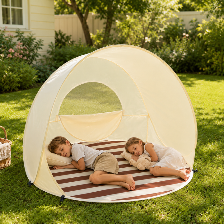 Vielseitige Khaki Pop-up Strandmuschel für Strand, Park und Campingausflüge mit UV-Schutz.