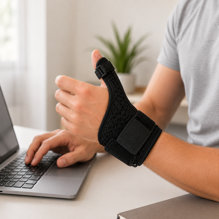 Flexibler Daumenstabilisator für aktive Nutzung, unterstützt Daumen & Handgelenk bei Sport & Arbeit.