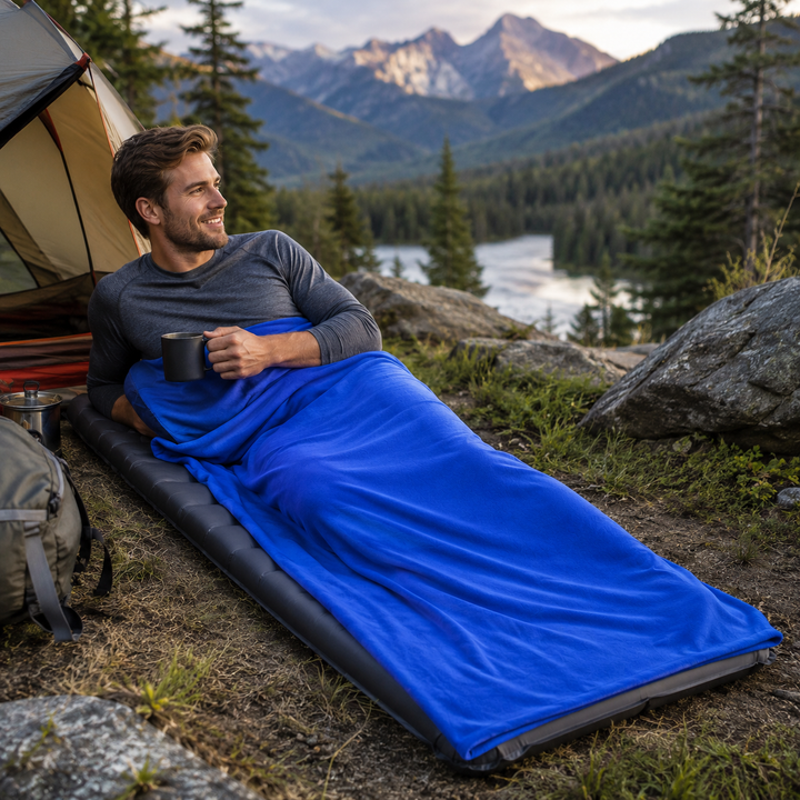 Funktionaler ultraleichter Schlafsack-Innensack für Erwachsene, unverzichtbar beim Trekking.