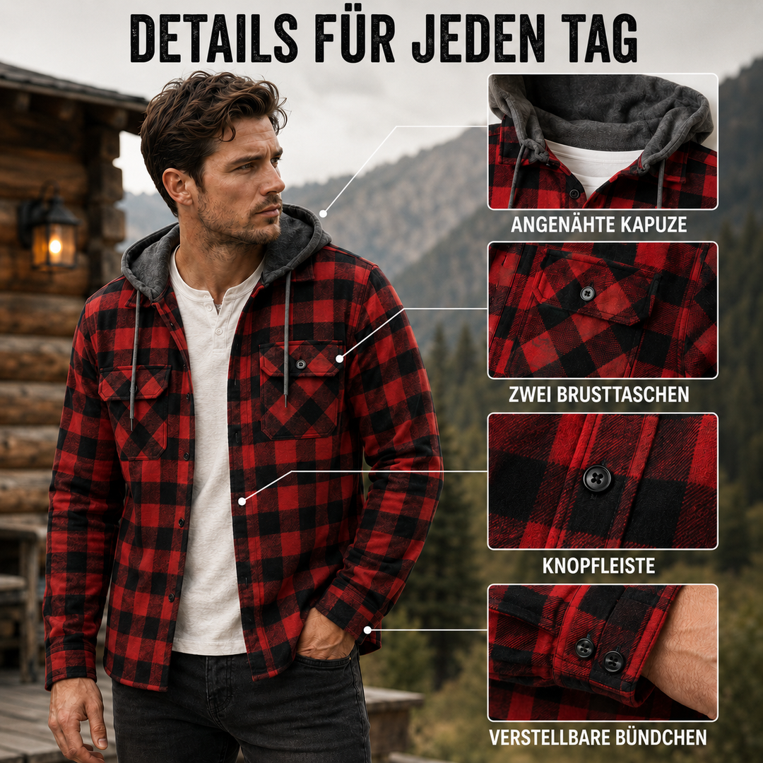 Stilvolles Herren-Kapuzenhemd im Karomuster, Langarm, für Outdoor-Abenteuer & Männer Mode im Herbst.