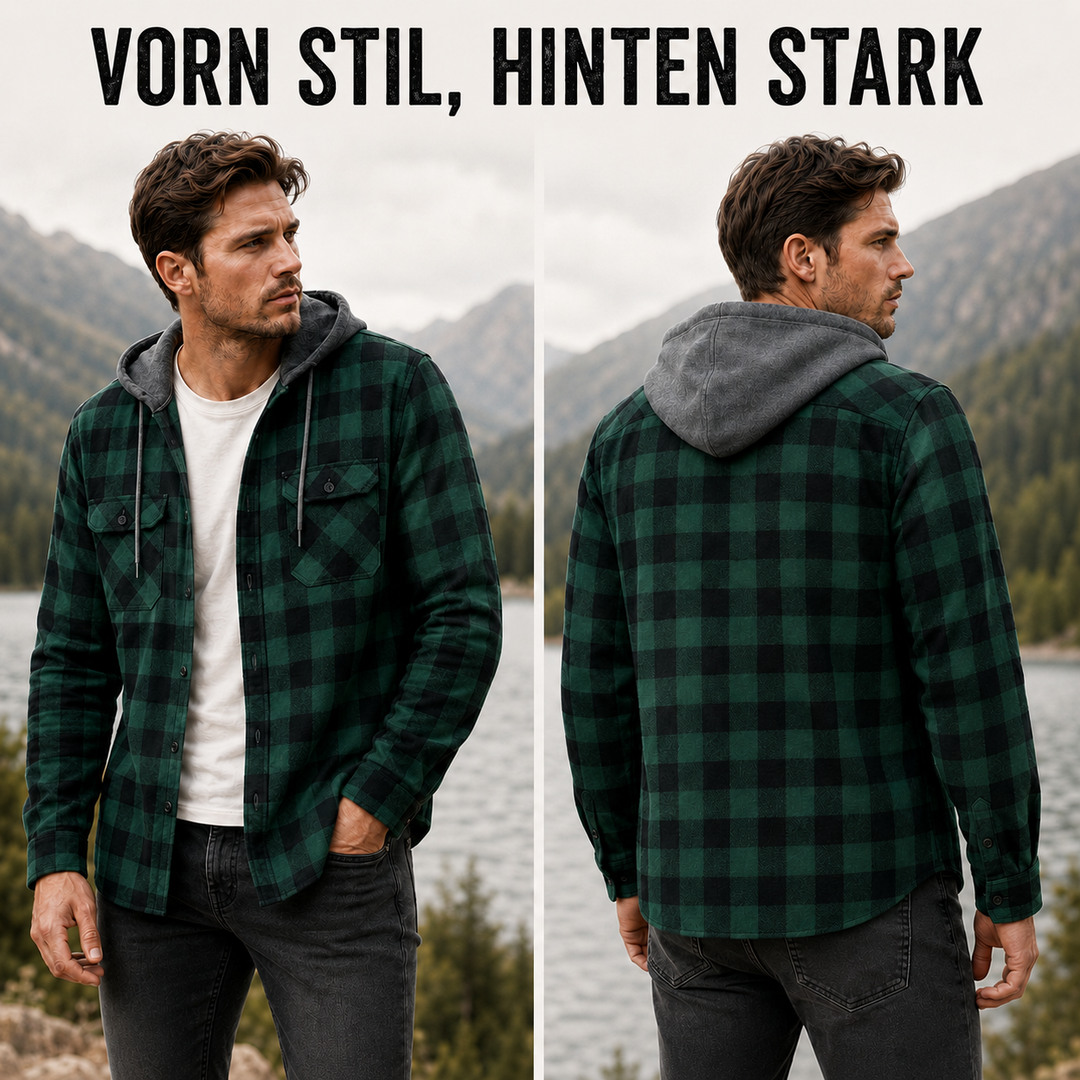 Outdoor-Kapuzenhemd für Herren, kariert, Langarm, als bequeme & stilvolle Übergangsjacke für Frühling.