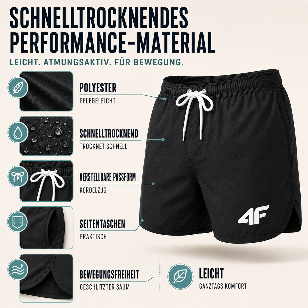 Athletische Herren Schwimmhose, schnelltrocknend & verstellbar. Perfekt für Sport, Strand & Freizeit im Sommer.