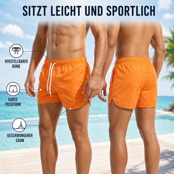 Komfortable Herren Schwimmshorts mit Tiefbund, ideal für aktive Sportarten und Freizeit am Pool.