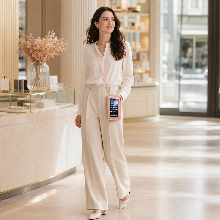 Robuste PU-Leder Mini-Tasche, Touchscreen-fähig, als Damen Crossbody für unterwegs.