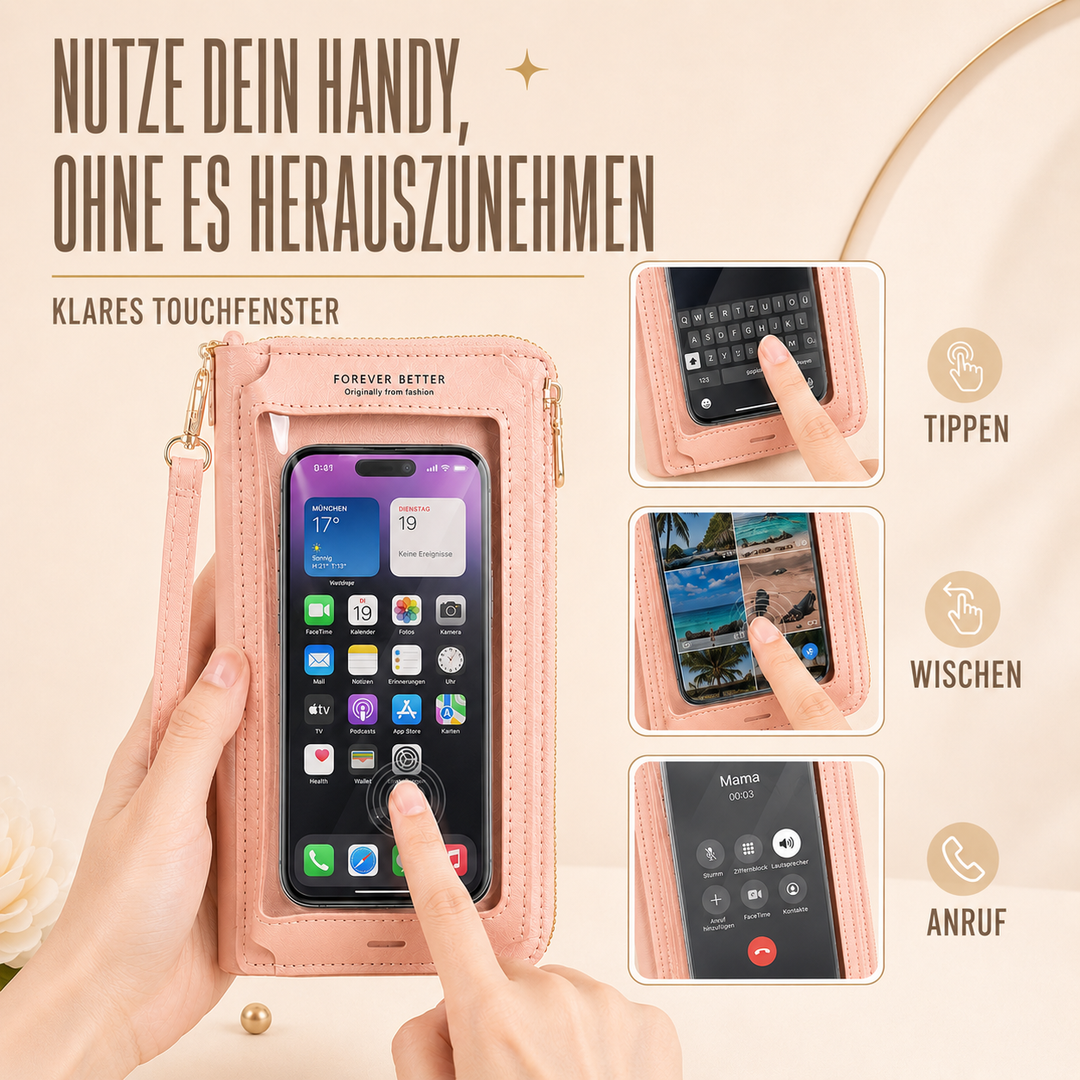 Vielseitige Handy-Schultertasche aus PU-Leder, mit Touchscreen-Funktion, kleine Damen Tasche.