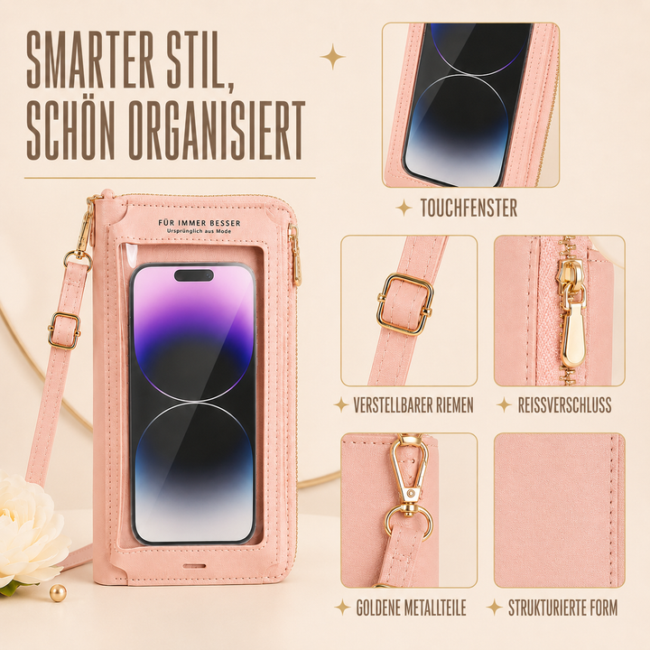 Elegante Mini-Handytasche aus PU-Leder, Touchscreen-freundlich, ideal als Schultertasche.