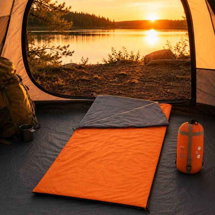 Komfortabler und geräumiger ultraleichter Umschlag-Schlafsack für entspannte Nächte im Freien.
