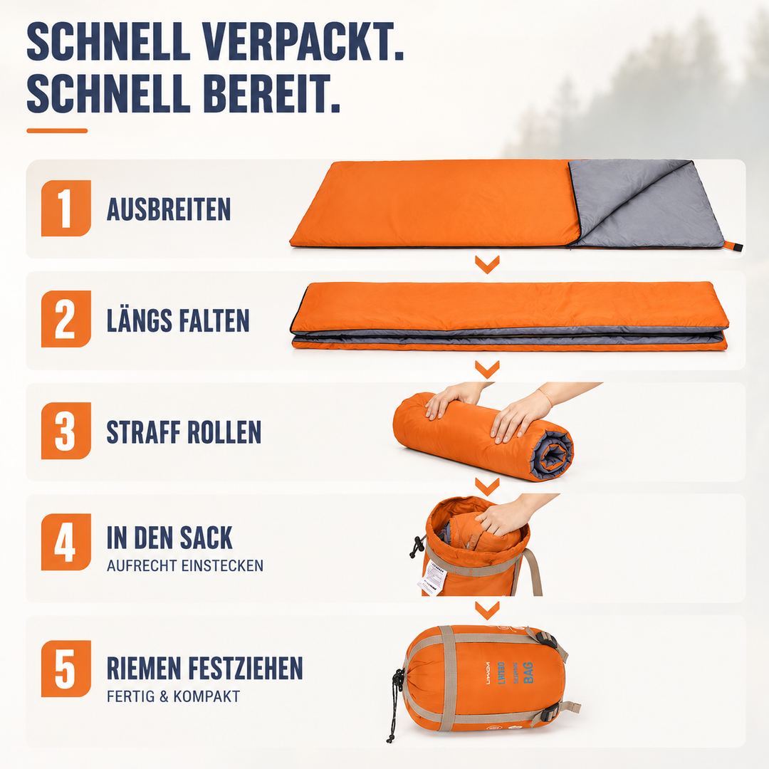 Umschlag-Schlafsack im Zelt platziert, ideal für erholsame Nächte beim Wandern.