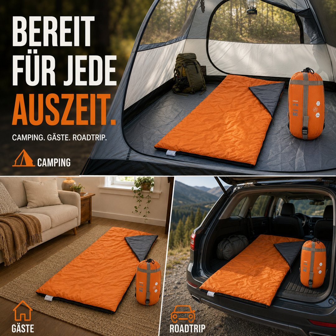 Vielseitiger ultraleichter Schlafsack, nutzbar als Decke oder Umschlag für Outdoor.