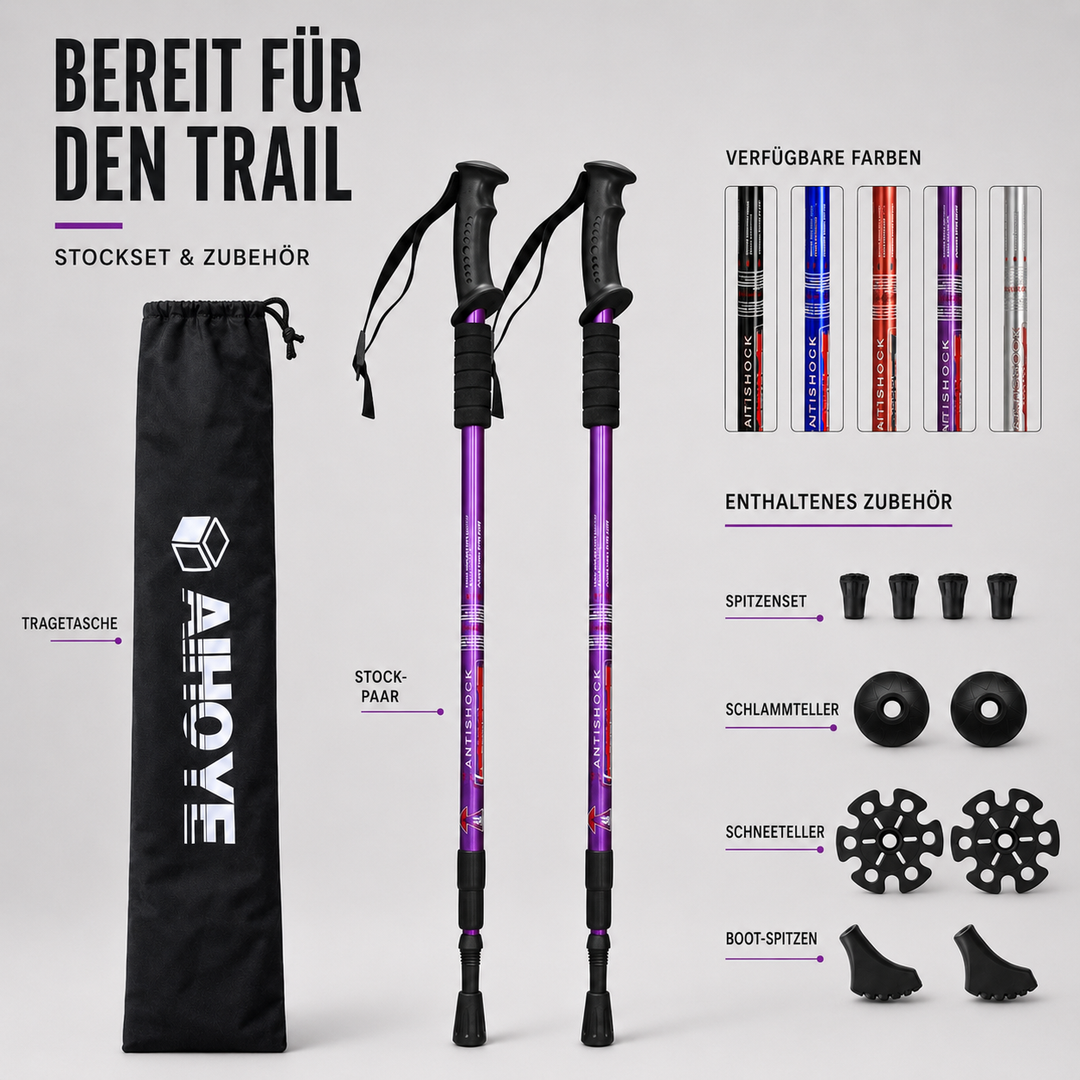 Stabile und faltbare Wanderstöcke für Camping und Trekking; leichtgewichtig und komfortabel.