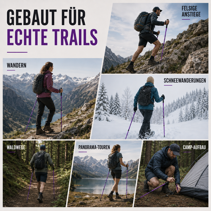 Anti-Schock Trekkingstöcke aus Aluminium, perfekt für jedes Gelände; bieten Komfort & Stabilität.