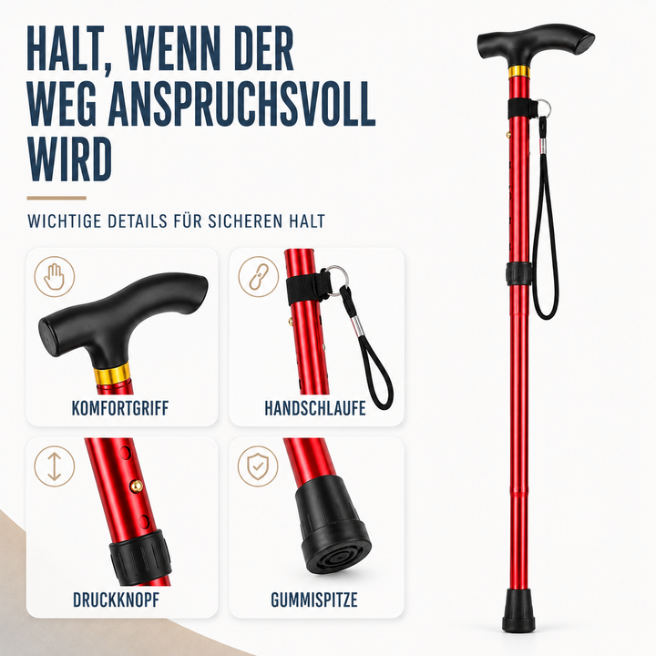 Ergonomischer Falt-Wanderstock, unterstützt beim Wandern & Trekking.