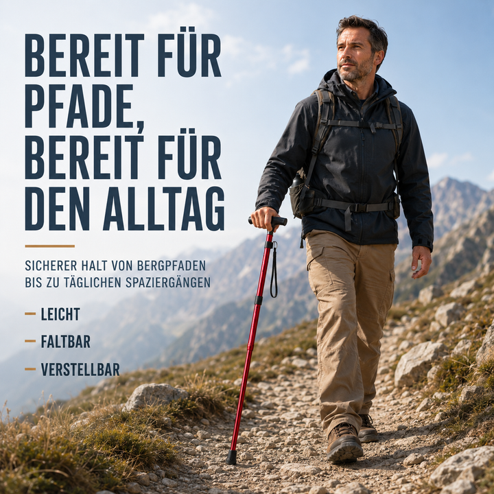 Leichter Trekkingstock faltbar, ideal für Rucksack & Transport beim Wandern.