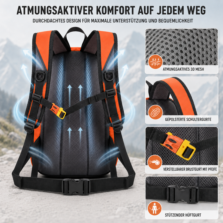 Robuster ultraleichter Wanderrucksack, grau, mit verstellbaren Trägern für Komfort.