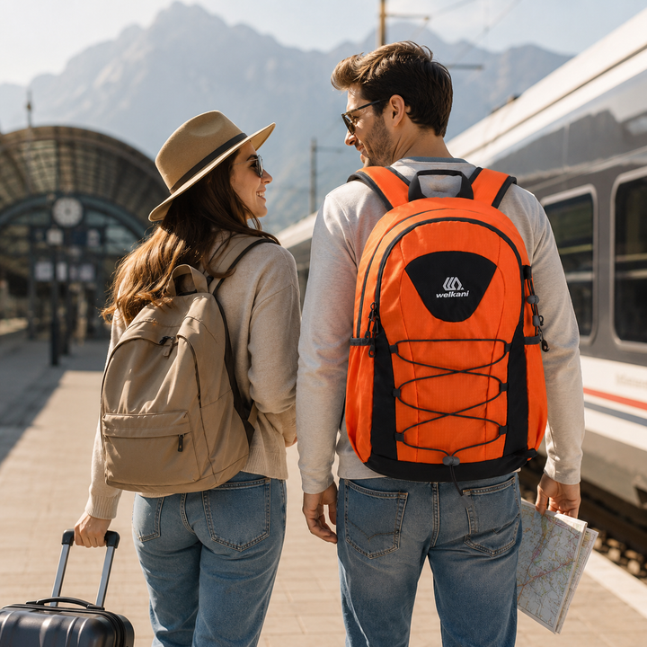 Stylischer Tagesrucksack aus Oxford-Gewebe, blau, für Damen & Herren, modern & praktisch.