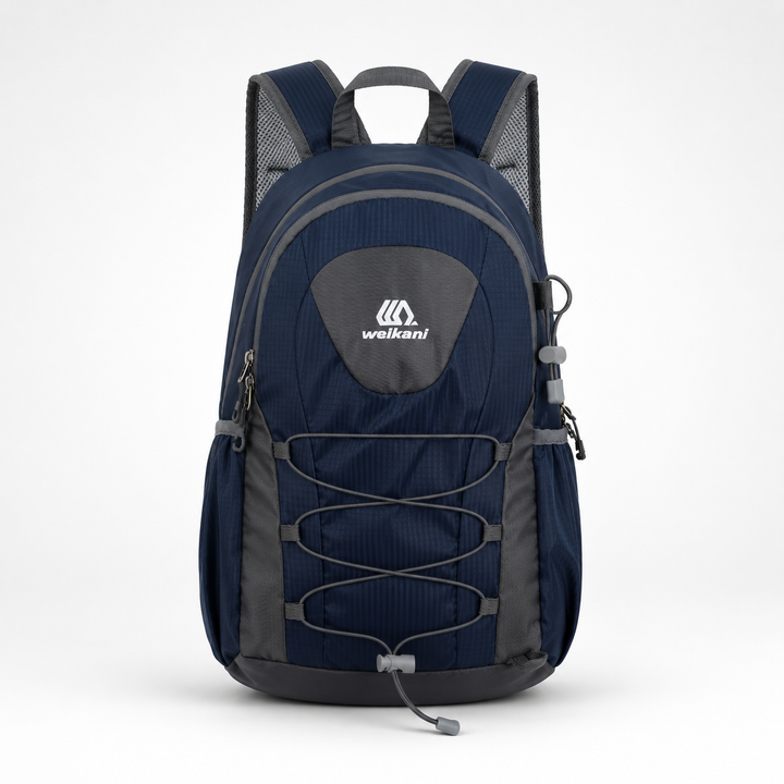 Moderner ultraleichter Rucksack, schwarz, mit gepolsterten Schultergurten, unisex.