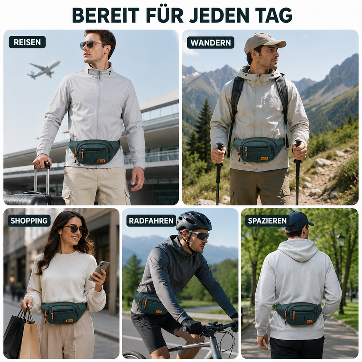 Funktionale Unisex Pendler-Bauchtasche, wasserdicht und organisiert, für den täglichen Gebrauch im Stadtleben.