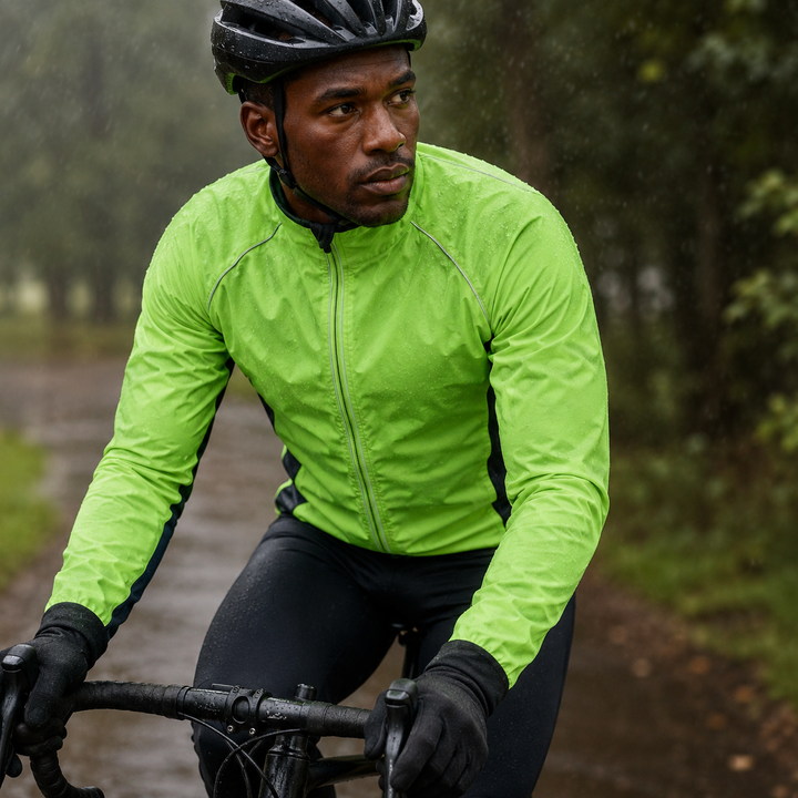 Packbare & reflektierende Velarun Fahrradjacke für Männer, ultraleicht, schützt bei jeder Fahrt.