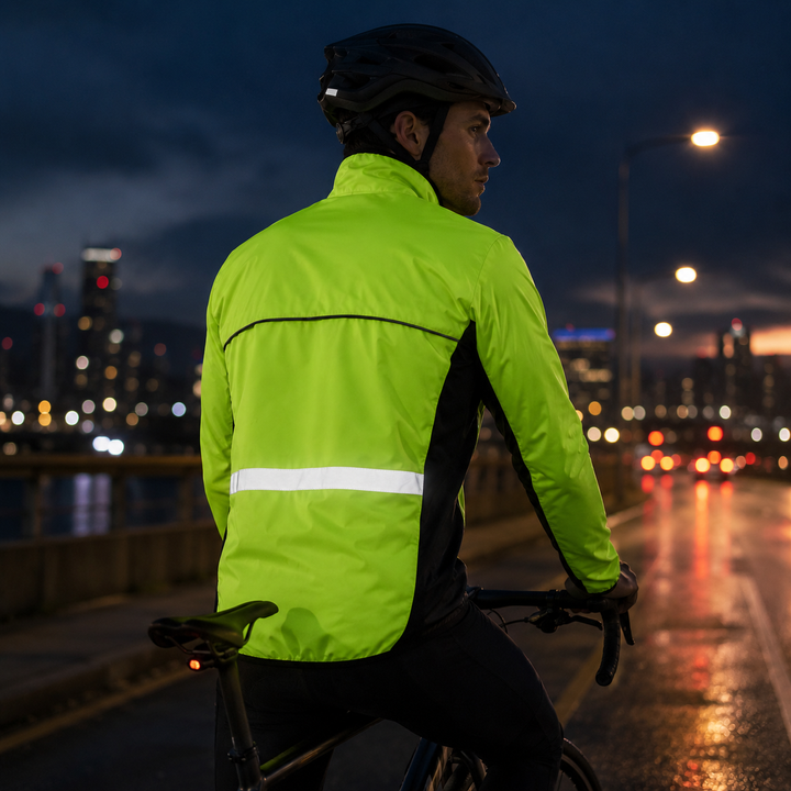 Männer Velarun Sportsjacke, packbar, reflektierend, wetterfest, ideal für jedes Fahrrad-Abenteuer.