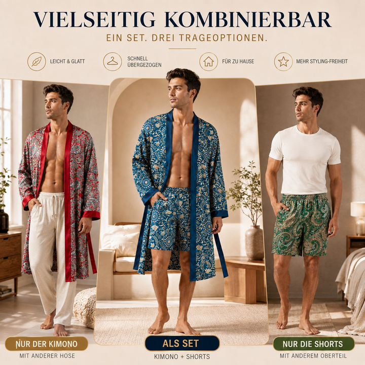 Damen Schlafanzug-Set im Kimono-Stil: Bademantel und Shorts für maximalen Komfort und Entspannung.