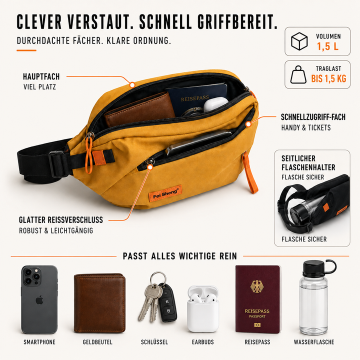Leichte Crossbody-Tasche für Herren, praktische Brusttasche aus strapazierfähigem Oxford-Gewebe.