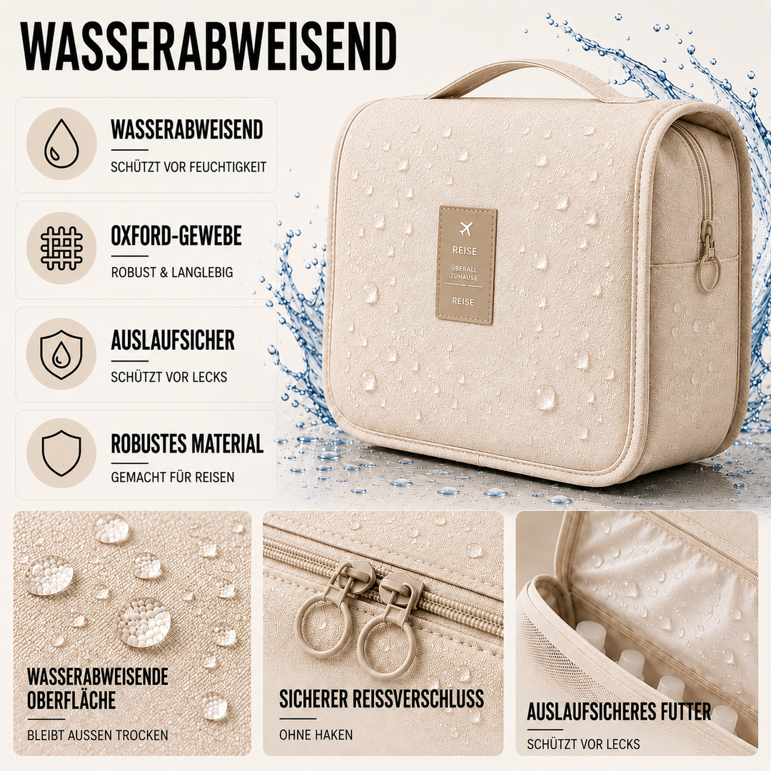 Kosmetiktasche zum Aufhängen, wasserdicht, kompakter Reise-Organizer für Damen & Herren.