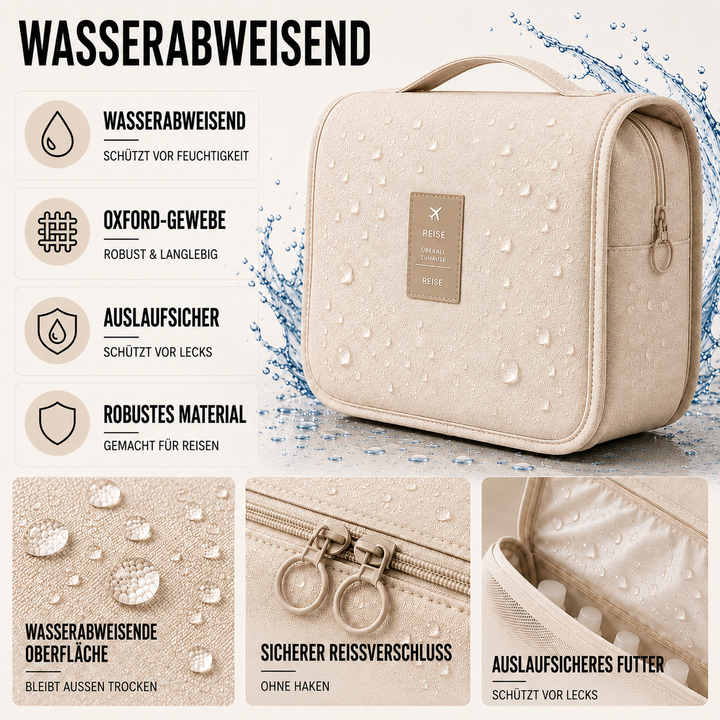 Kosmetiktasche zum Aufhängen, wasserdicht, kompakter Reise-Organizer für Damen & Herren.