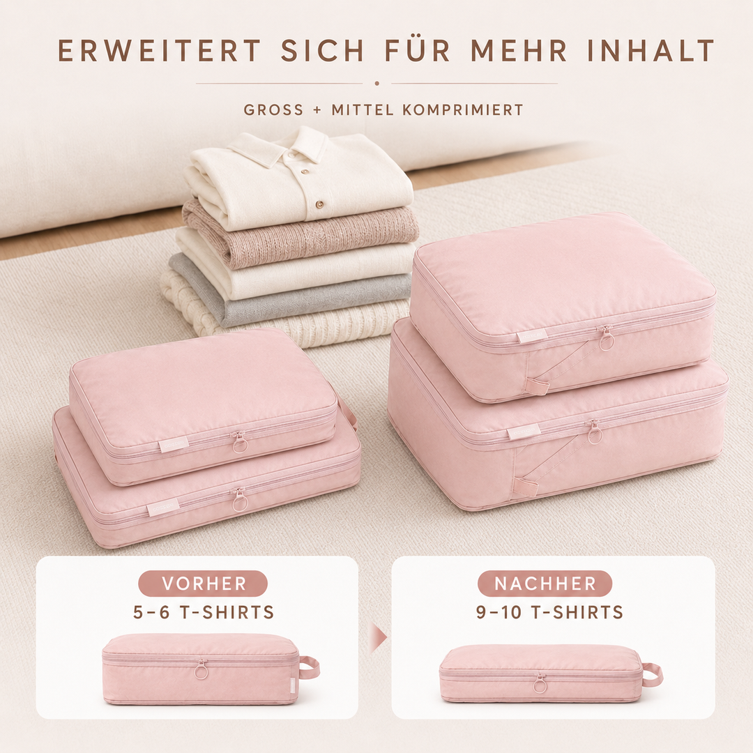 Wasserabweisendes Kompressionsbeutel-Set für Koffer, ideal für platzsparendes Packen.