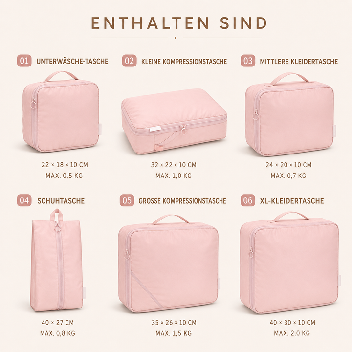 Faltbare Packwürfel für Urlaub: Kleiderbeutel-Set für effizientes Packen & entspanntes Reisen.