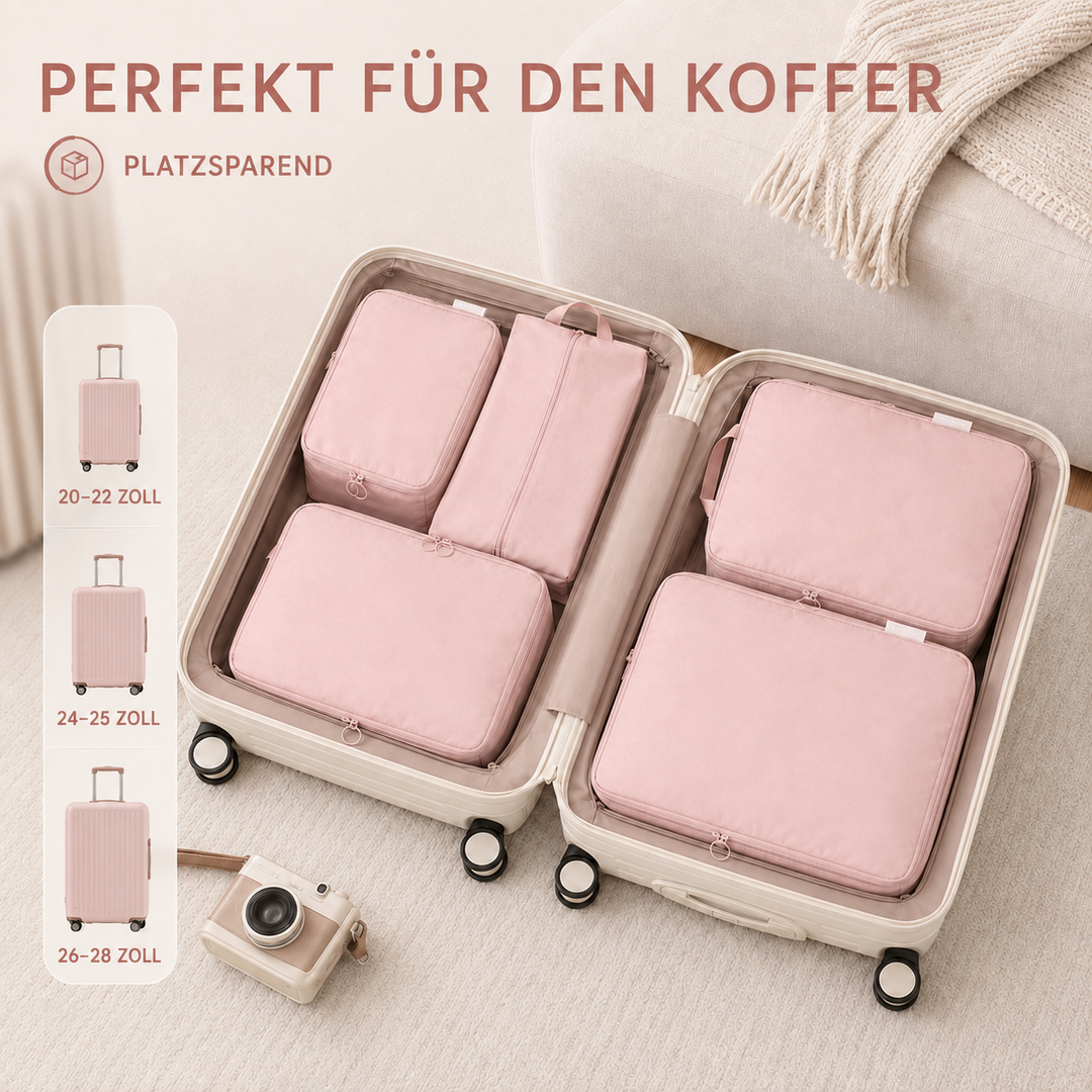 Atmungsaktive Packwürfel als Kleiderbeutel, ideal zur Trennung von sauberer und schmutziger Wäsche.