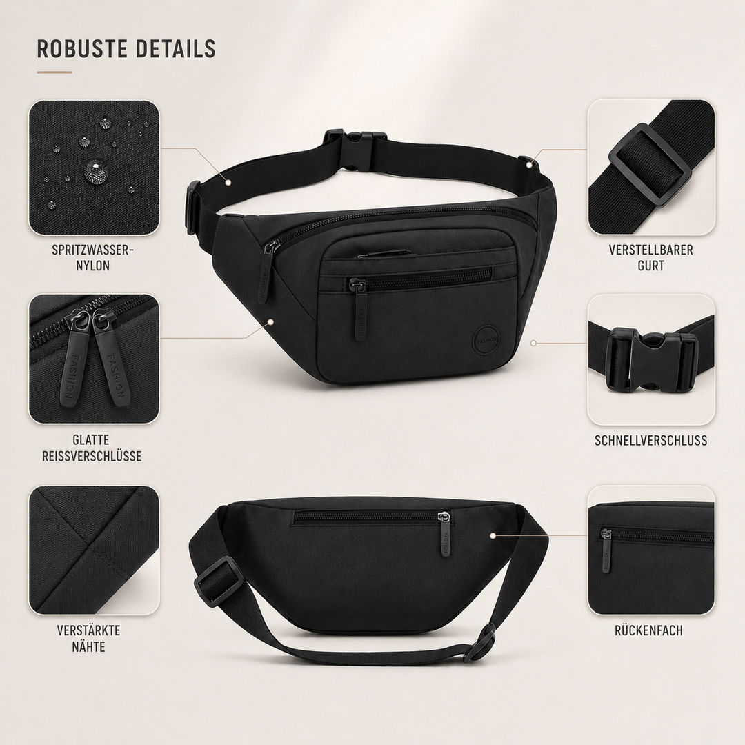 Robuste, wasserdichte Gürteltasche, funktional & praktisch als Alltagsbegleiter für Damen & Herren.