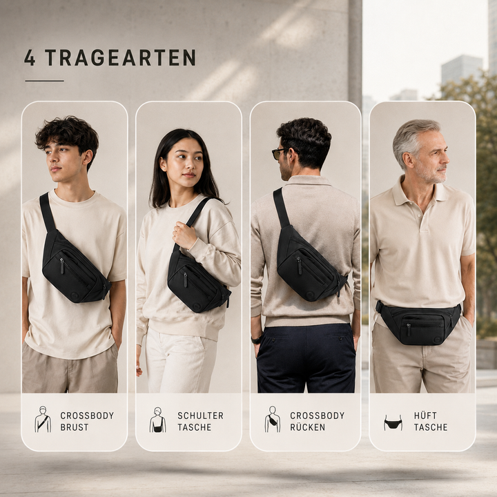 Sichere, wasserdichte Hüfttasche, optimales Reiseaccessoire zur diskreten Aufbewahrung von Wertsachen.
