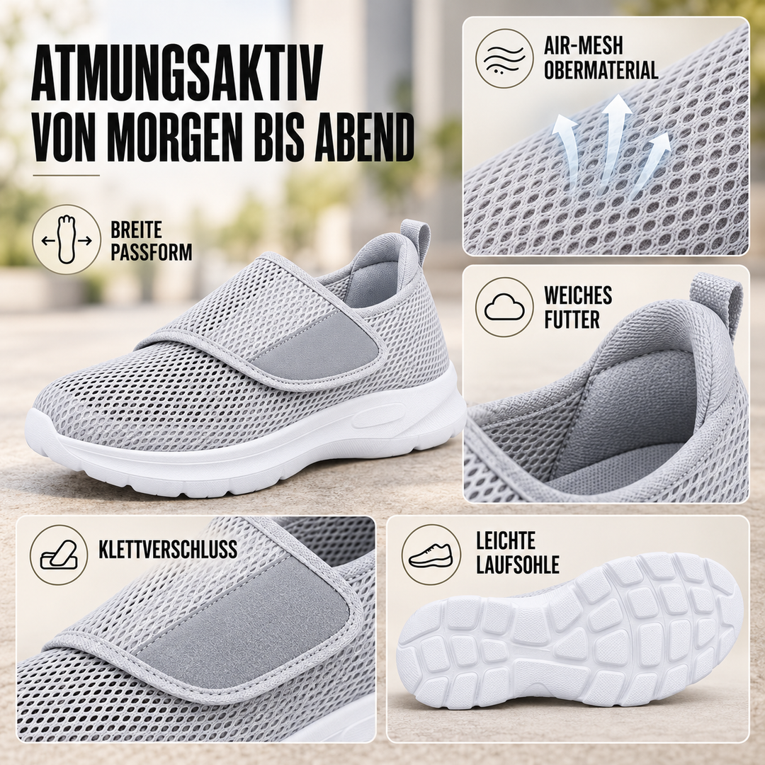 Komfortabler Herren Gehschuh, extra breit, mit Klettverschluss. Leichter Slip-on für Senioren.