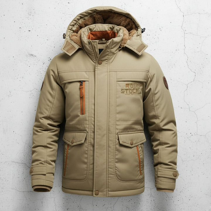 Stylische Damenjacke mit abnehmbarer Kapuze & praktischen Cargotaschen, vielseitig für Wintermode.