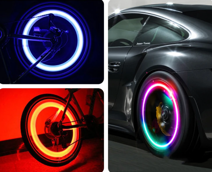 LED Ventilkappen für Reifen, 4 Stück. Ideales Fahrzeugzubehör für Auto, Fahrrad & Motorrad bei Nacht.