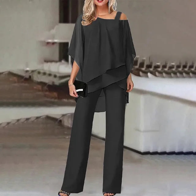 Bequemer Damen Zweiteiler für Alltag & Freizeit. Off-Shoulder Top & Hose, perfektes Frühlings-Set.