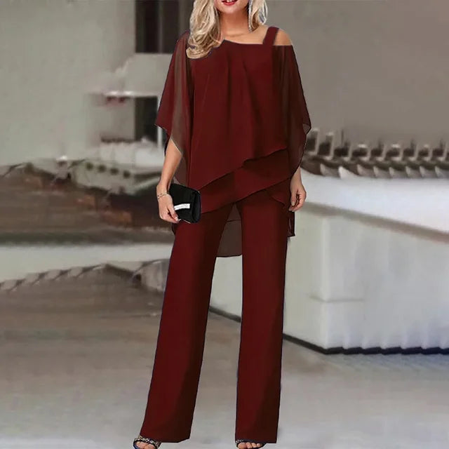 Damen Off-Shoulder Zweiteiler Set: Elegant & bequem für den Alltag. Ideal als modischer Sommer Hosenanzug.