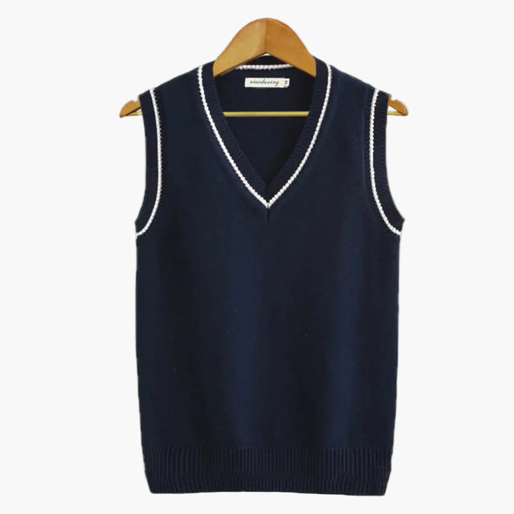 Hochwertiger Herren Strick-Slipover mit Zopfmuster. Ärmelloser V-Ausschnitt Pullover für stilvolle Freizeitlooks.