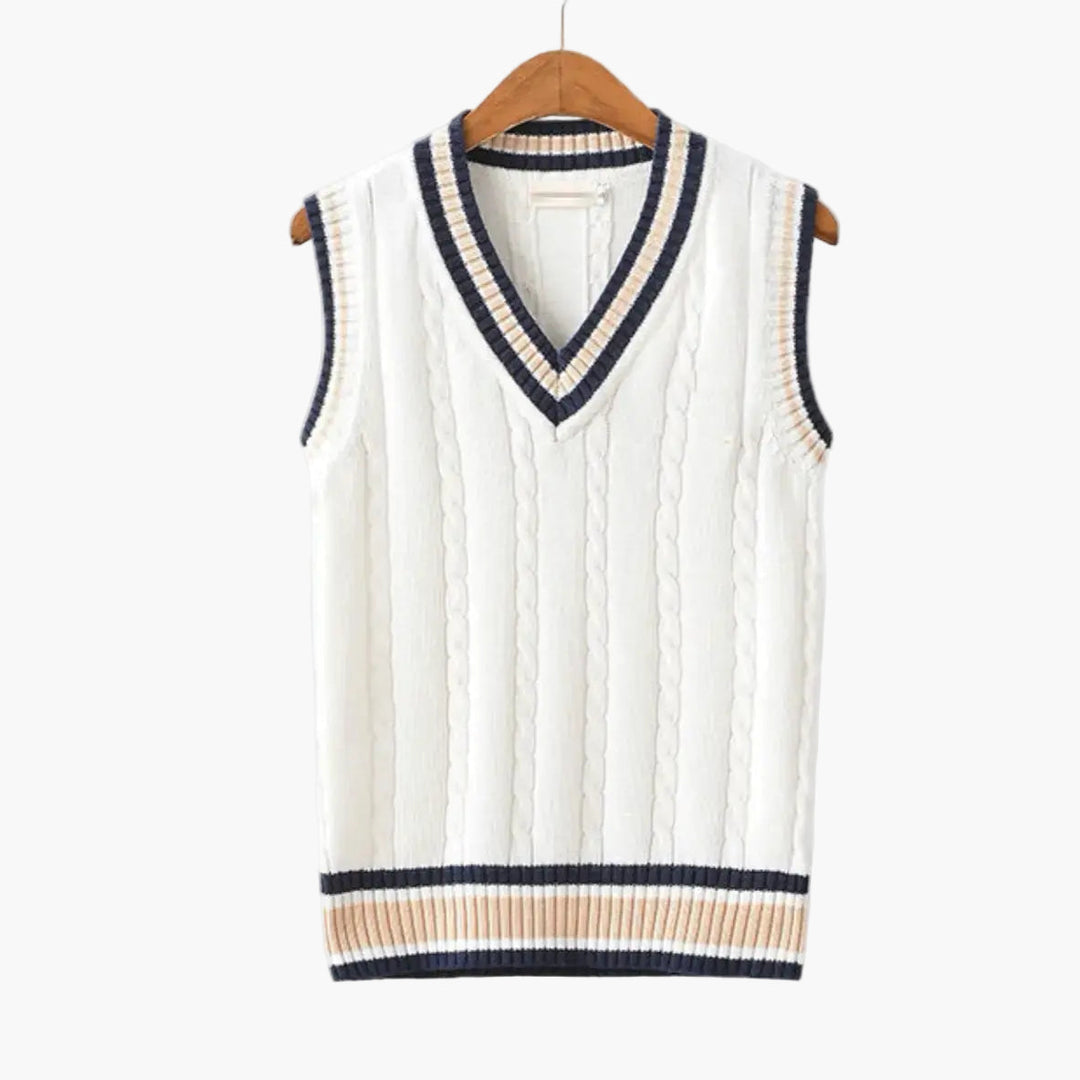 Herren Preppy Strick-Slipover mit V-Ausschnitt, ideal für elegante Old Money Looks im Schichtstil.