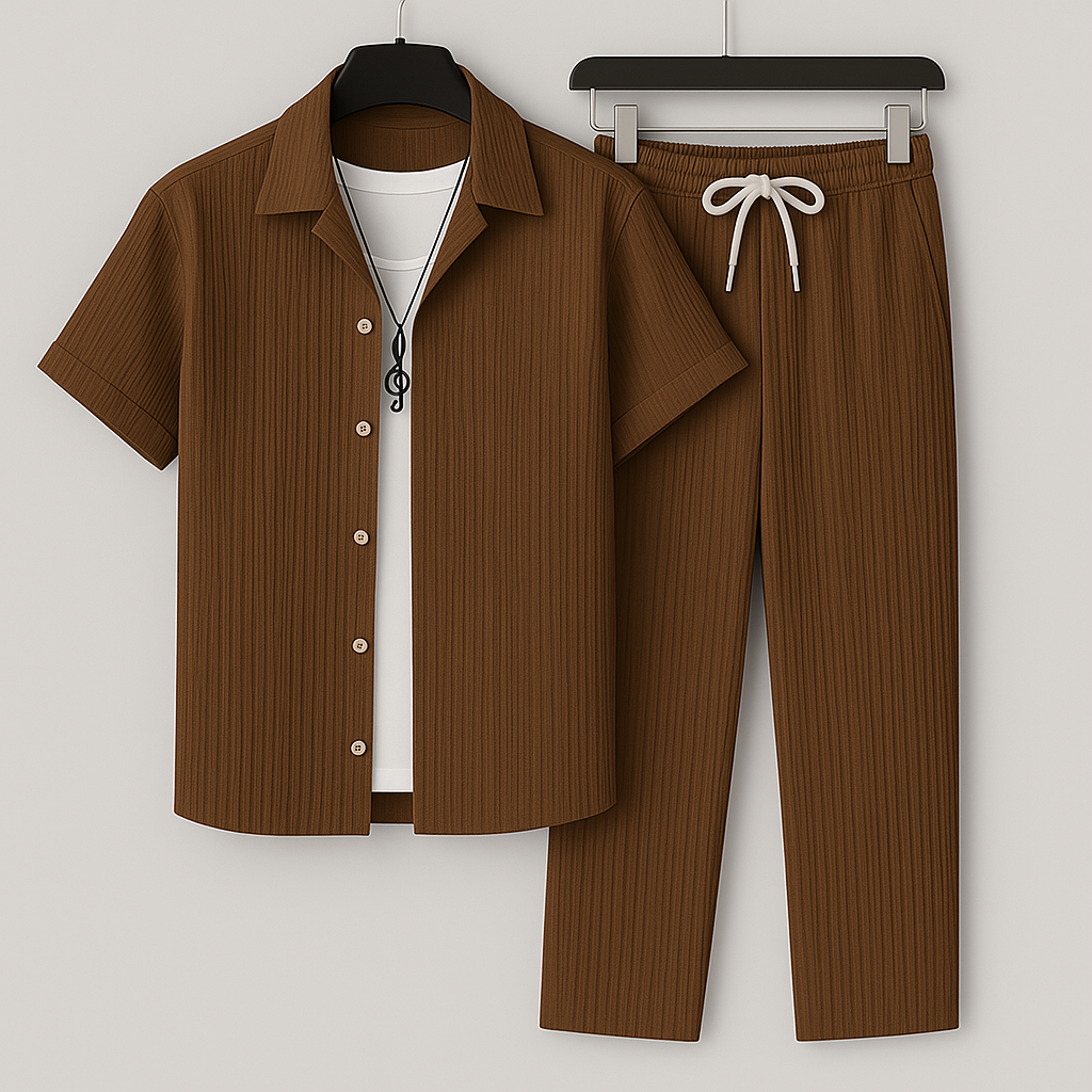 Weißes Herren Set mit Kurzarm. Entspannter Casual Zweiteiler, ideal als Sommer Outfit.