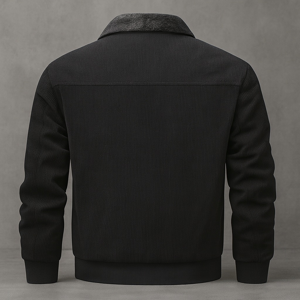Detailansicht der stilvollen Herren Winterjacke mit robustem Reißverschluss. Eine warme Jacke für die kalte Jahreszeit.