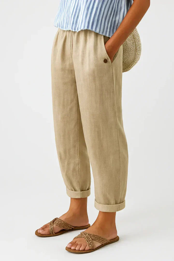 Bequeme Damen Sommerhose mit Gummibund in Schwarz, locker geschnitten für Alltag & Freizeit.