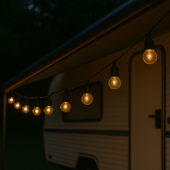 Wetterfeste Solar & USB Lichterkette, warmweiß, ideal für Gartenbeleuchtung & Camping-Dekoration.
