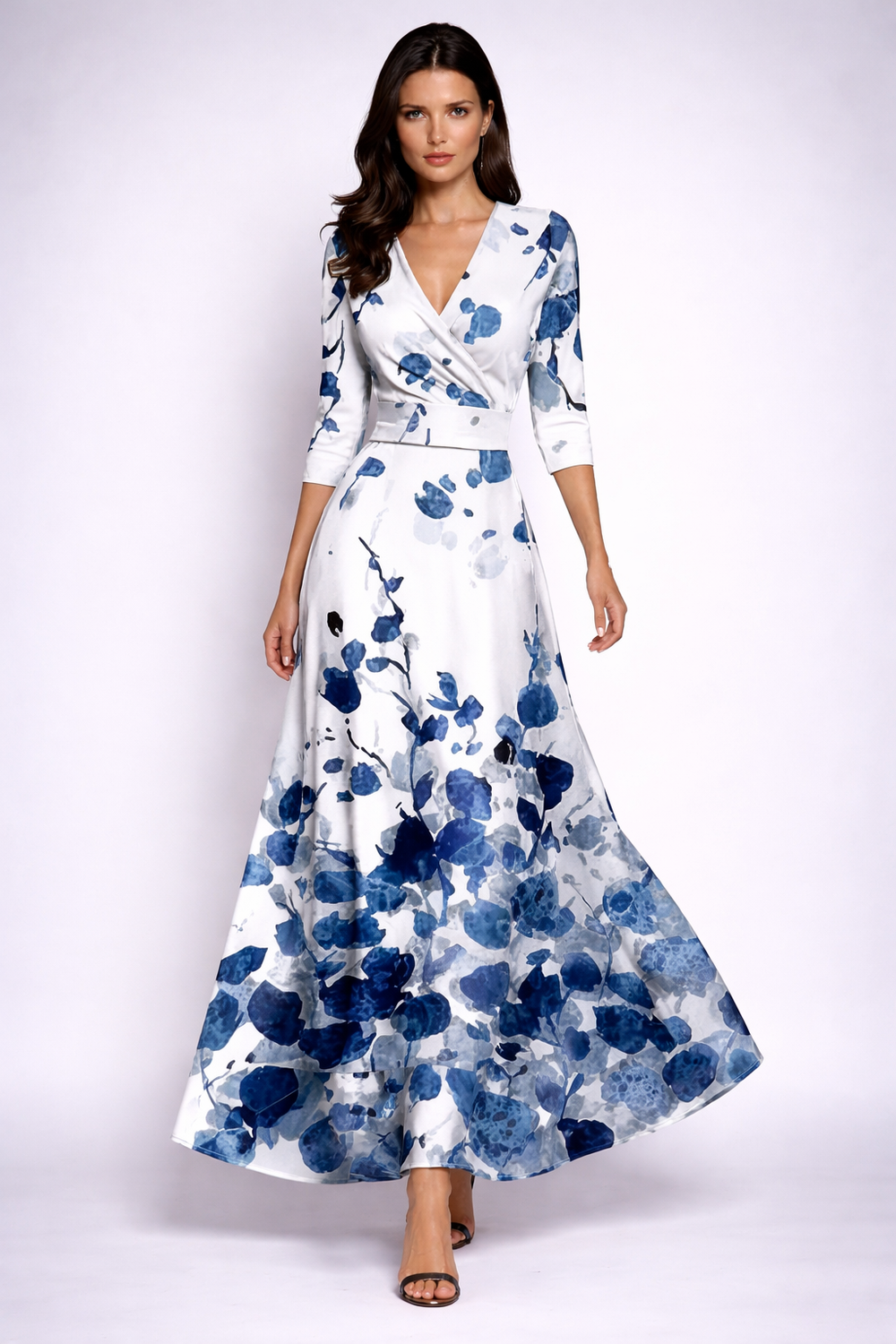 Stilvolles Damen Wickelkleid P0777 mit auffälligem Blumenmuster, ideal als Sommer- oder Abendkleid.