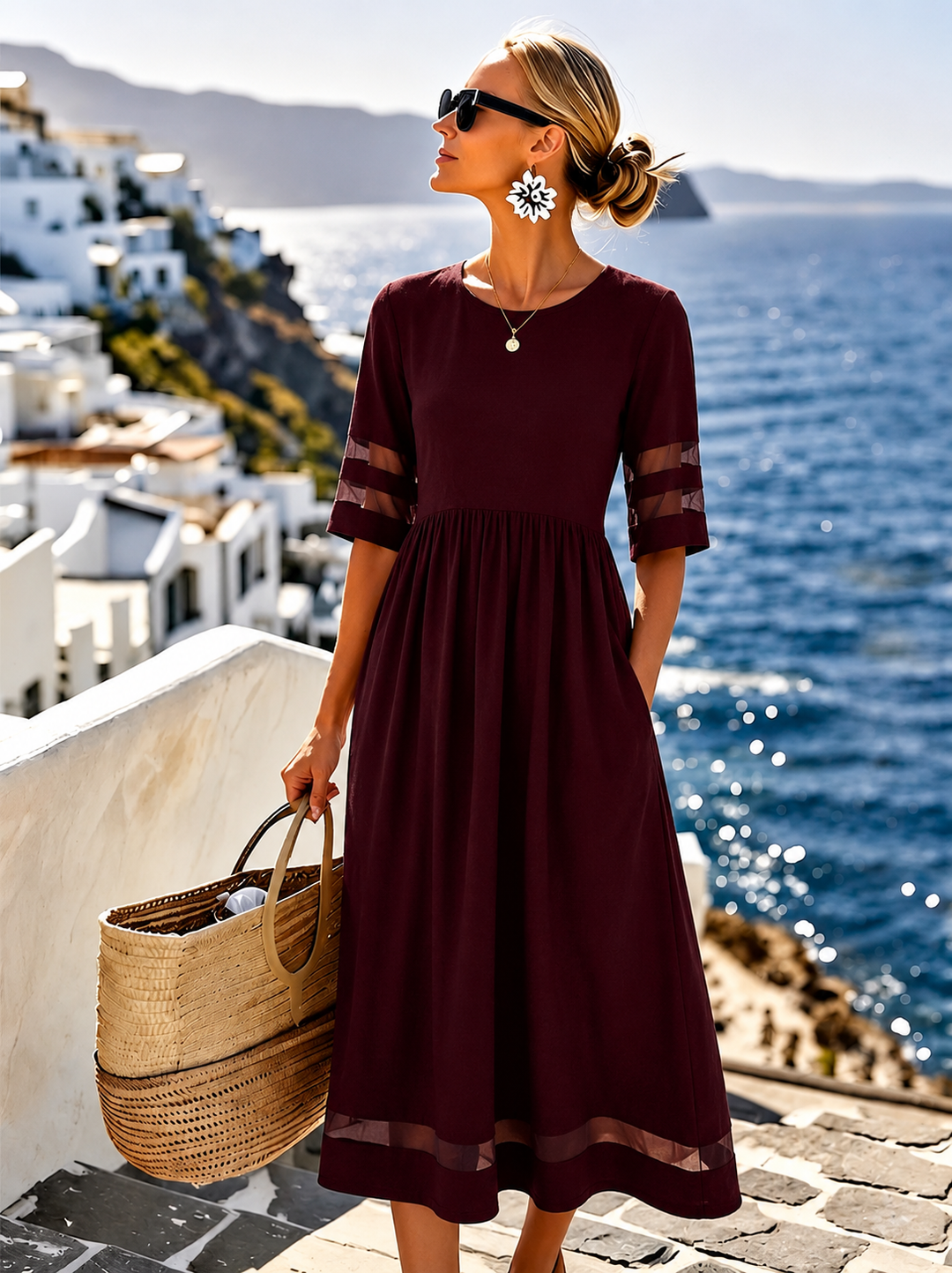 Elegantes schwarzes Damen Midi-Kleid, figurbetont und mit schlankem Bauchweg-Effekt. Ideal für jeden Anlass.